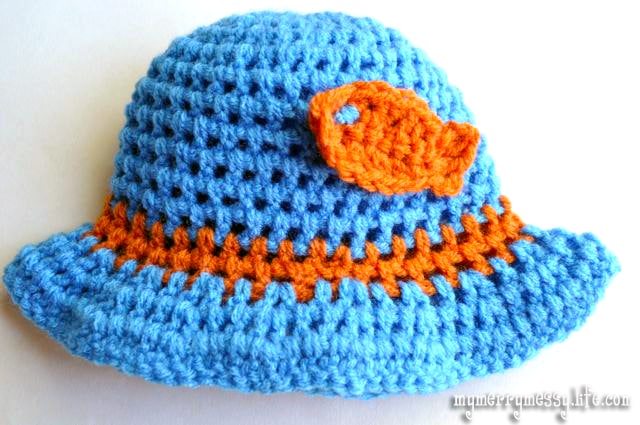 Crochet Gone Fishin Baby Sun Hat with Goldfish - Free Pattern