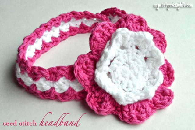 Free Crochet Baby Headband Pattern with Large Flower using the Seed Stitch