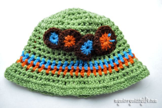 Crochet Sun Hat for Boys with Caterpillar Applique - Free Pattern
