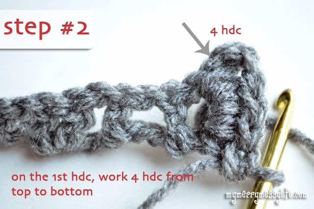 Crochet Crocodile Stitch Tutorial - Step 2 - Work 4 Half Double Crochets