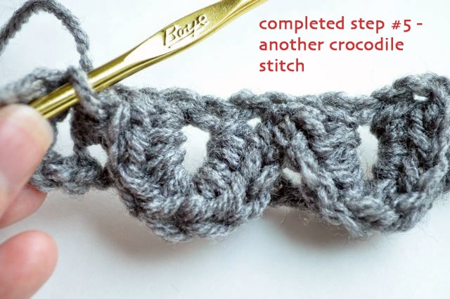 Crochet Crocodile Stitch Tutorial - Step #5 completed