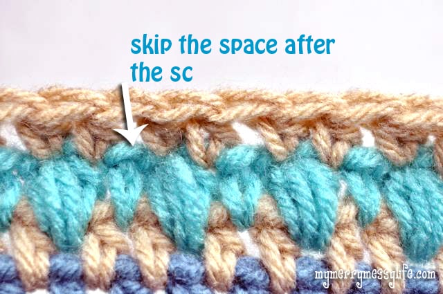 When joining the puff stitch in the round, join the last single crochet to the bottom of the first chain 2.