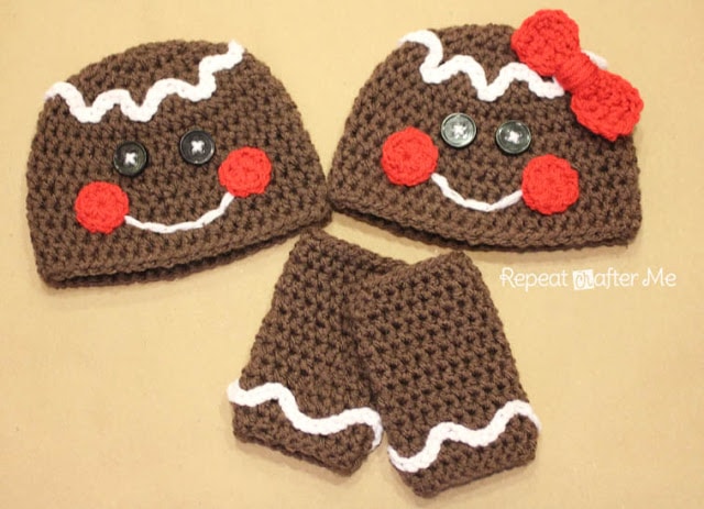 Gingerbread Man Crochet Hat and Leg Warmers Pattern