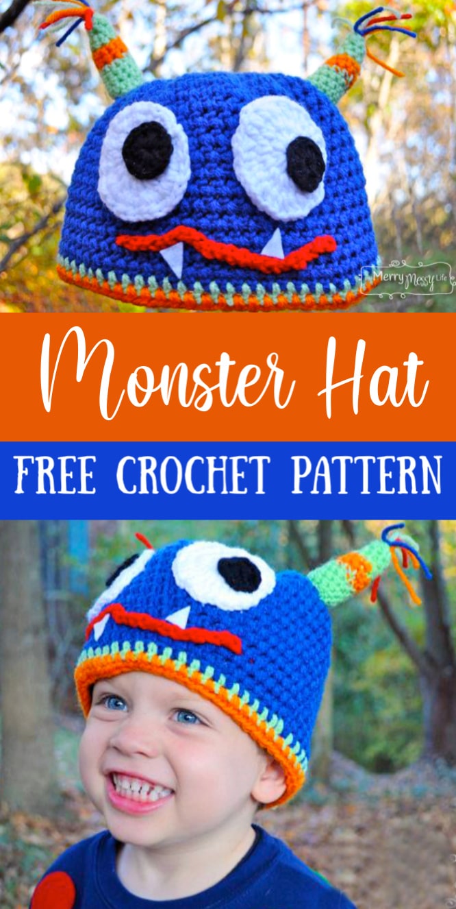 Free Crochet Pattern for a Cute Monster Hat for a Halloween Costume or Pretend Play