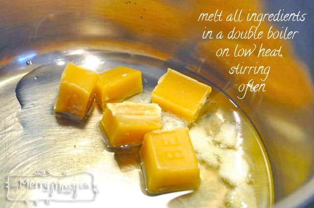 Homemade All-Natural Lip Balm Recipe - Melt all ingredients in a double boiler