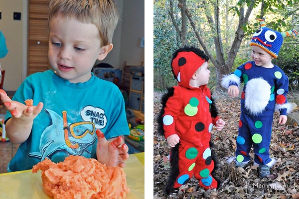 Merry Messy Mondays with Orange Playdough and Halloween Monster Costumes