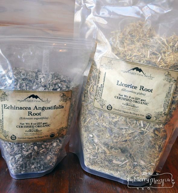 Homemade Natural Cough Syrup with Echinacea and Licorice Root from Mountain Rose Herbs