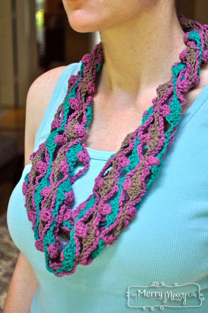 My Merry Messy Life: Crochet Clover Lattice Summer Cowl with Bernat Cotton-ish Yarn