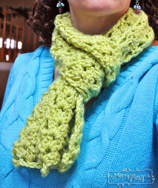 Free Crochet Pattern for a Cluster V Stitch Scarf from My Merry Messy Life
