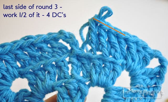 Crochet Granny Triangle - Free Pattern and Tutorial - closing up the last round