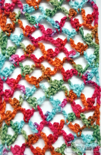 The beautiful, open stitch pattern of the picot trellis