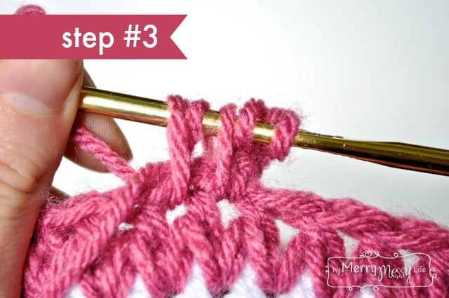 Crochet Stitch Tutorial - Forked Half Double Crochet - Step #3