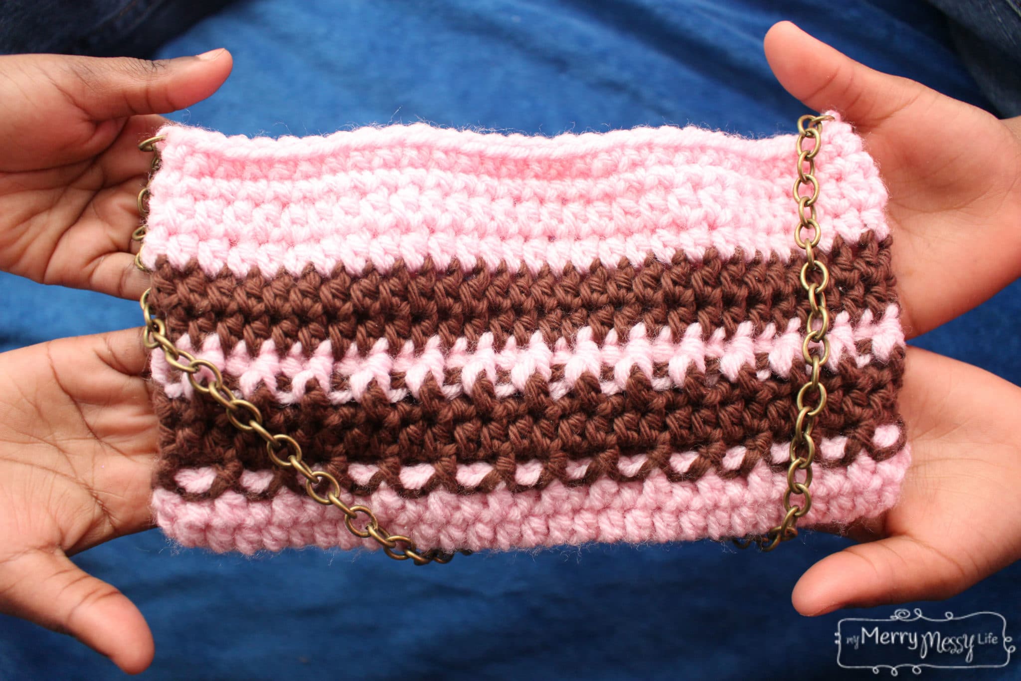 Pink and Brown Crochet Clutch - Free Pattern!