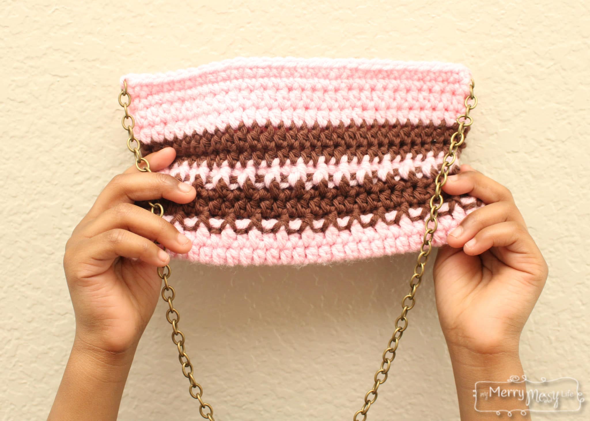 Pink and Brown Crochet Clutch - Free Pattern!