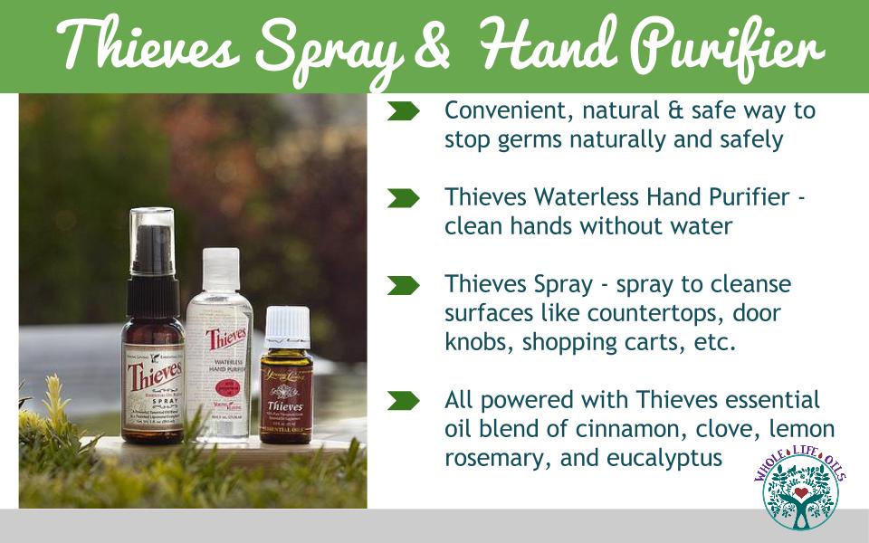 Thieves Spray and Hand Purifier - convenient way to keep germs away without triclosan or other toxic ingredients!