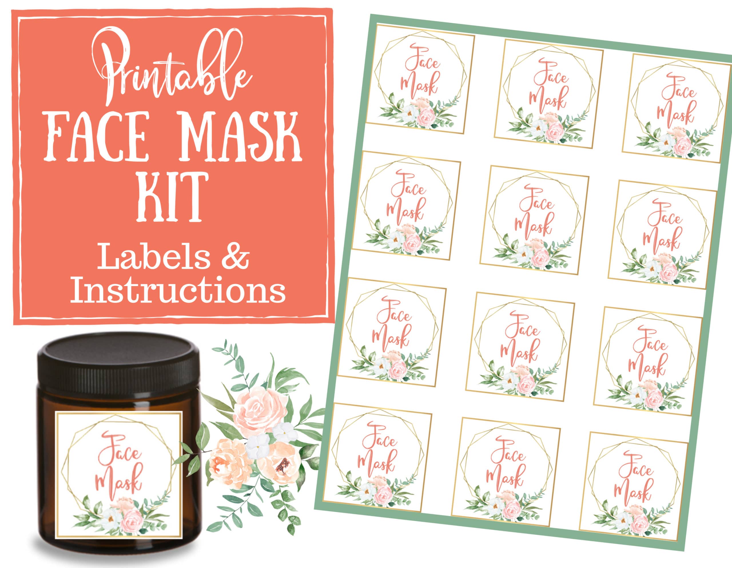 Printable Face Mask Kit - Labels, Recipe and Shopping List included for Bentonite Clay and Apple Cider Vinegar Mask