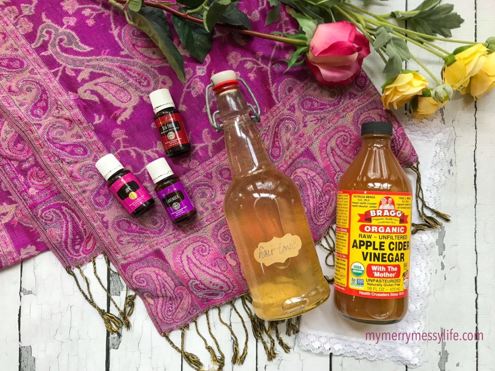 DIY Natural Clarifying Shampoo and Hair Tonic Recipe with Apple Cider Vinegar and Essential Oils to gently remove product buildup, dirt and grime from the hair