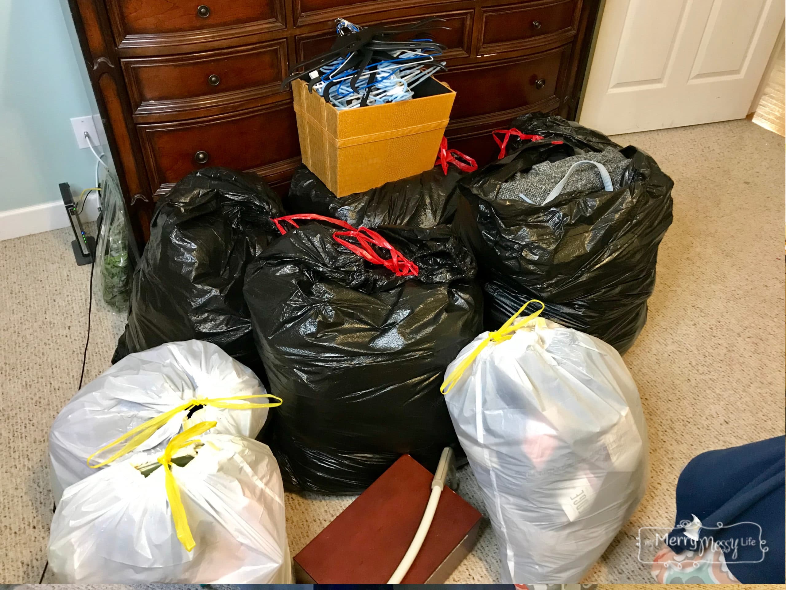 Clothes to Donate and Trash after doing the Konmari Method on our clothes