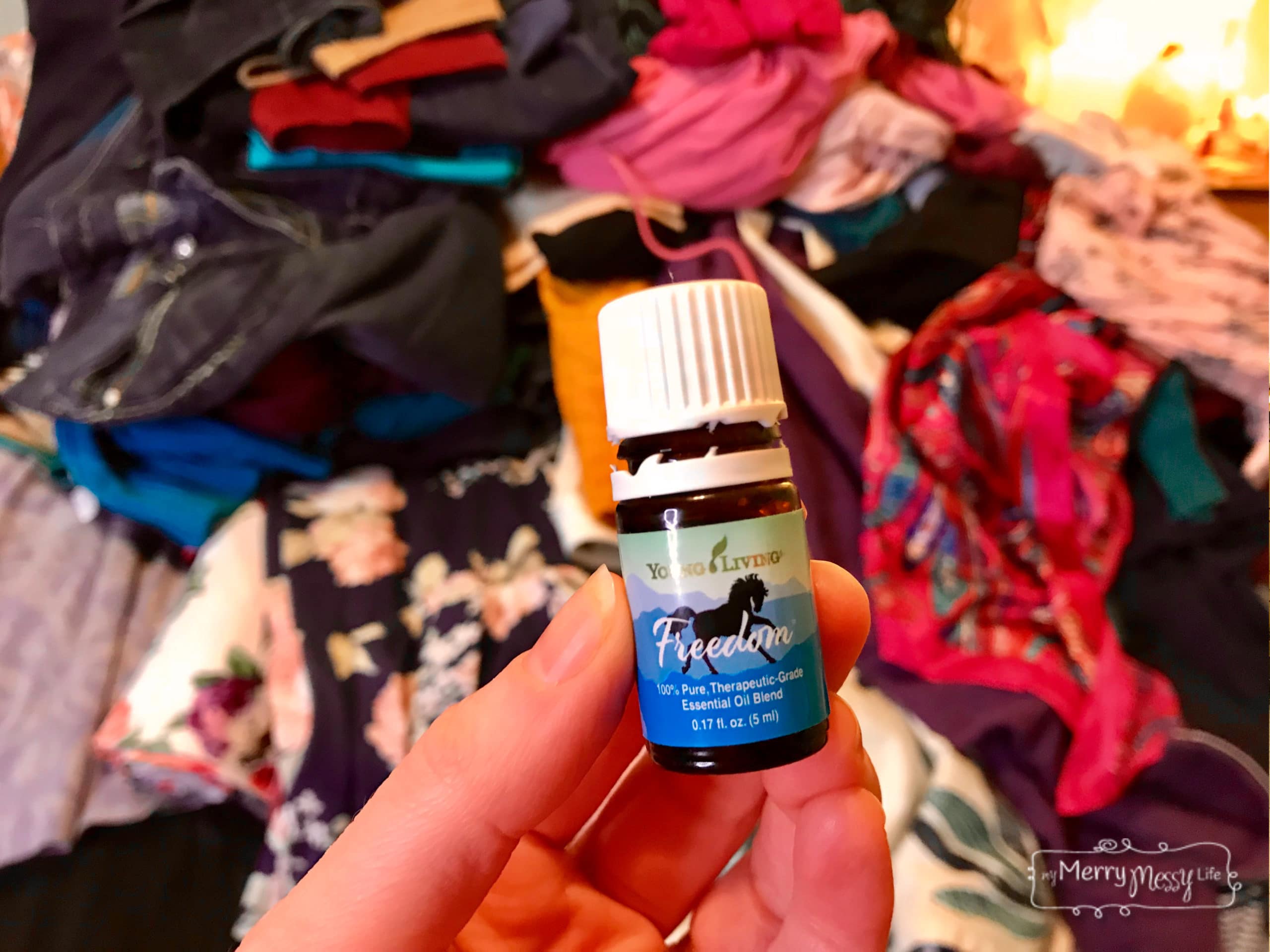 As part of my own Konmari Method, Freedom Essential Oil from Young Living to help me let go of things I no longer need in 