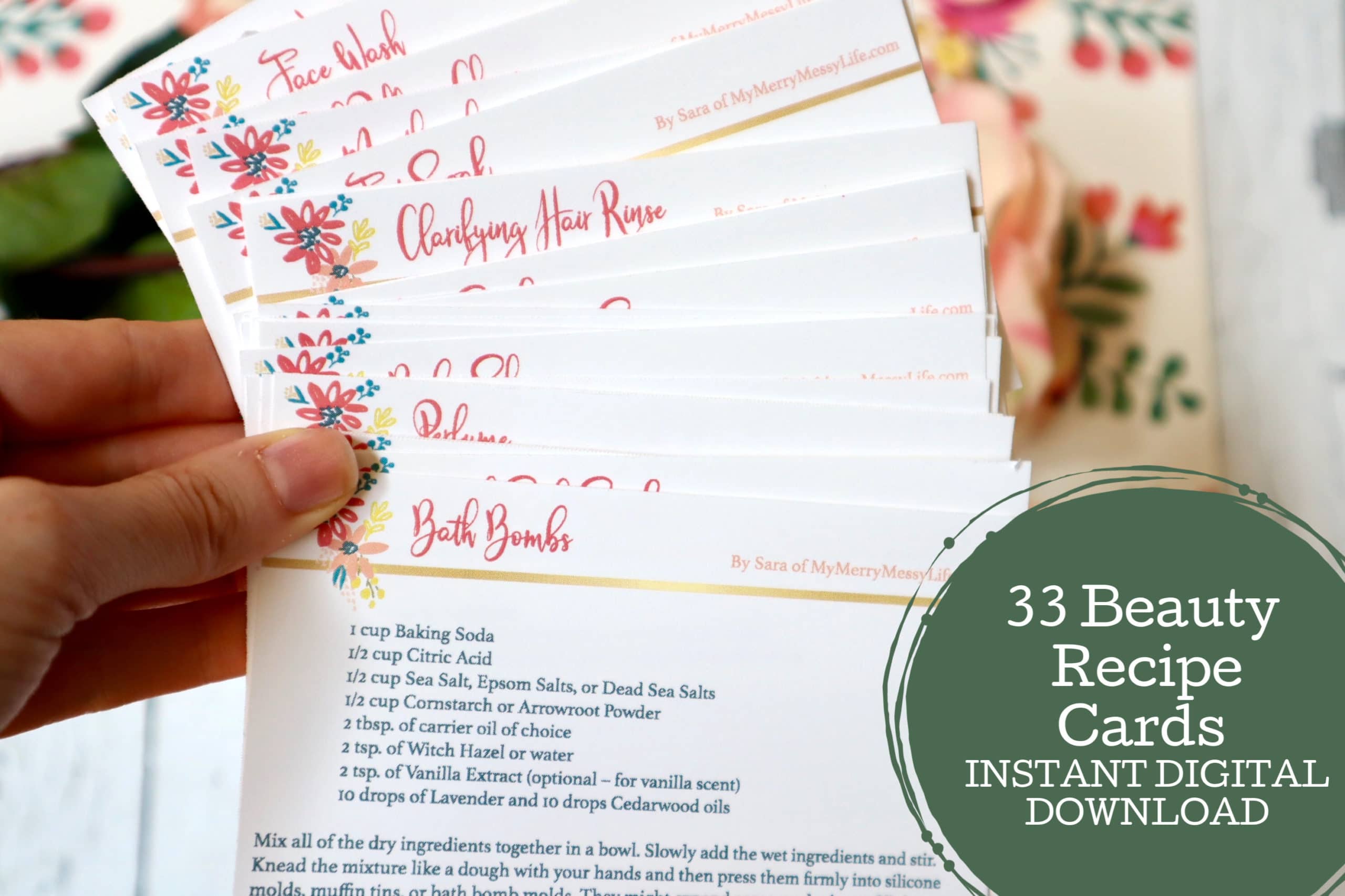 33 DIY Natural Beauty Recipe Card Set - Printable Recipes