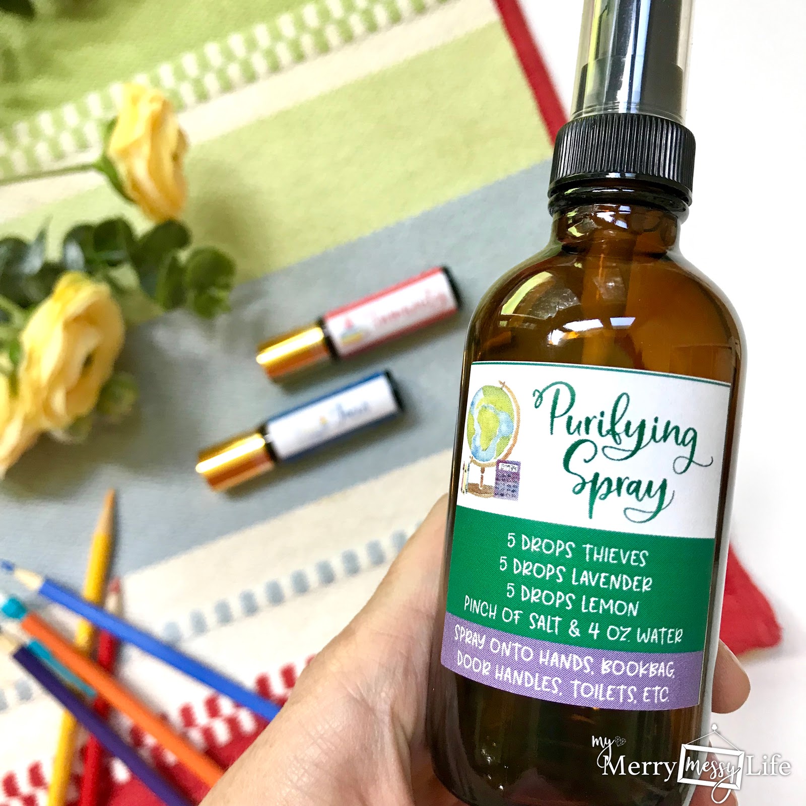 Back to School Purifying Essential Oil Spray Recipe and Label