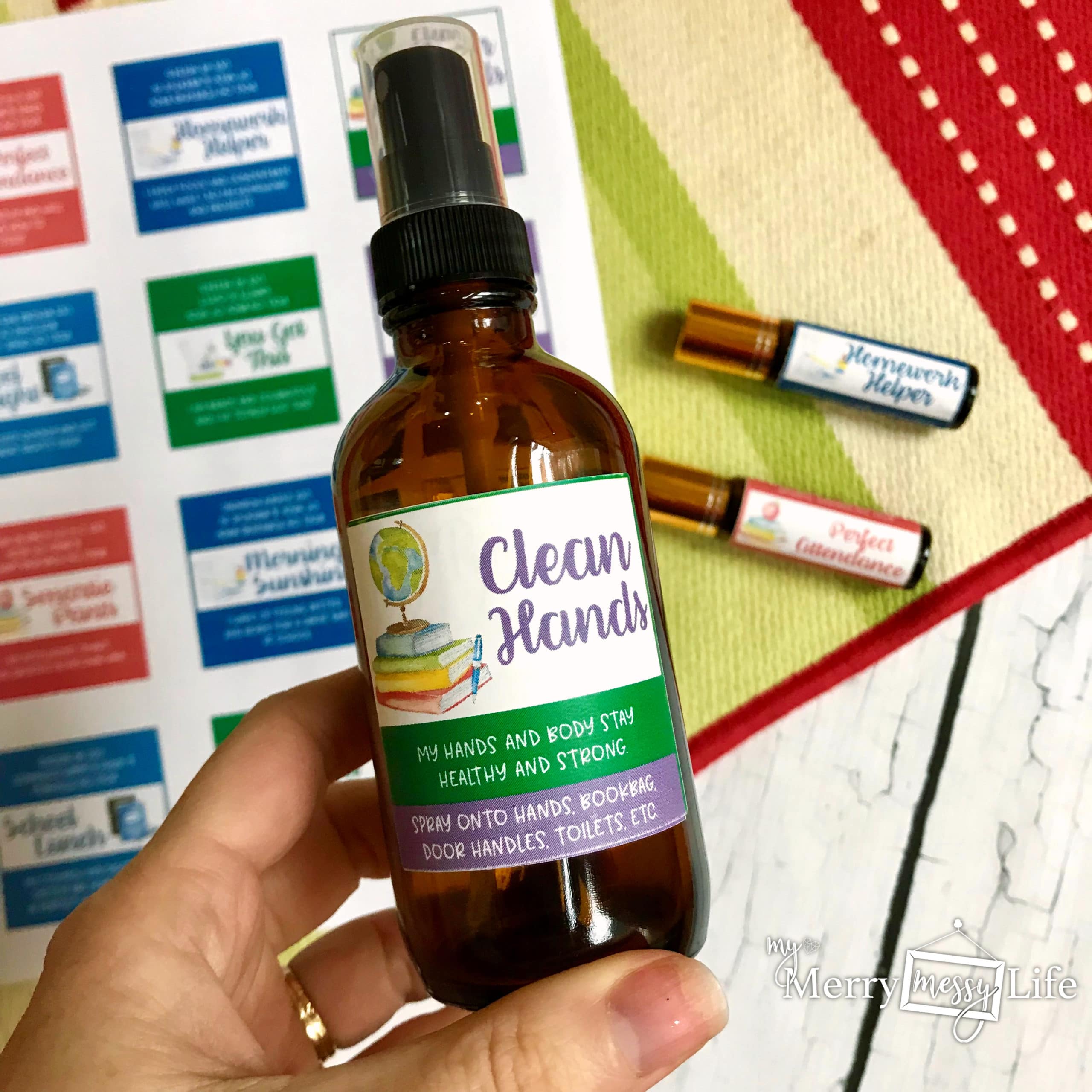 Clean Hands Spray using Thieves, lavender and lemon essential oils