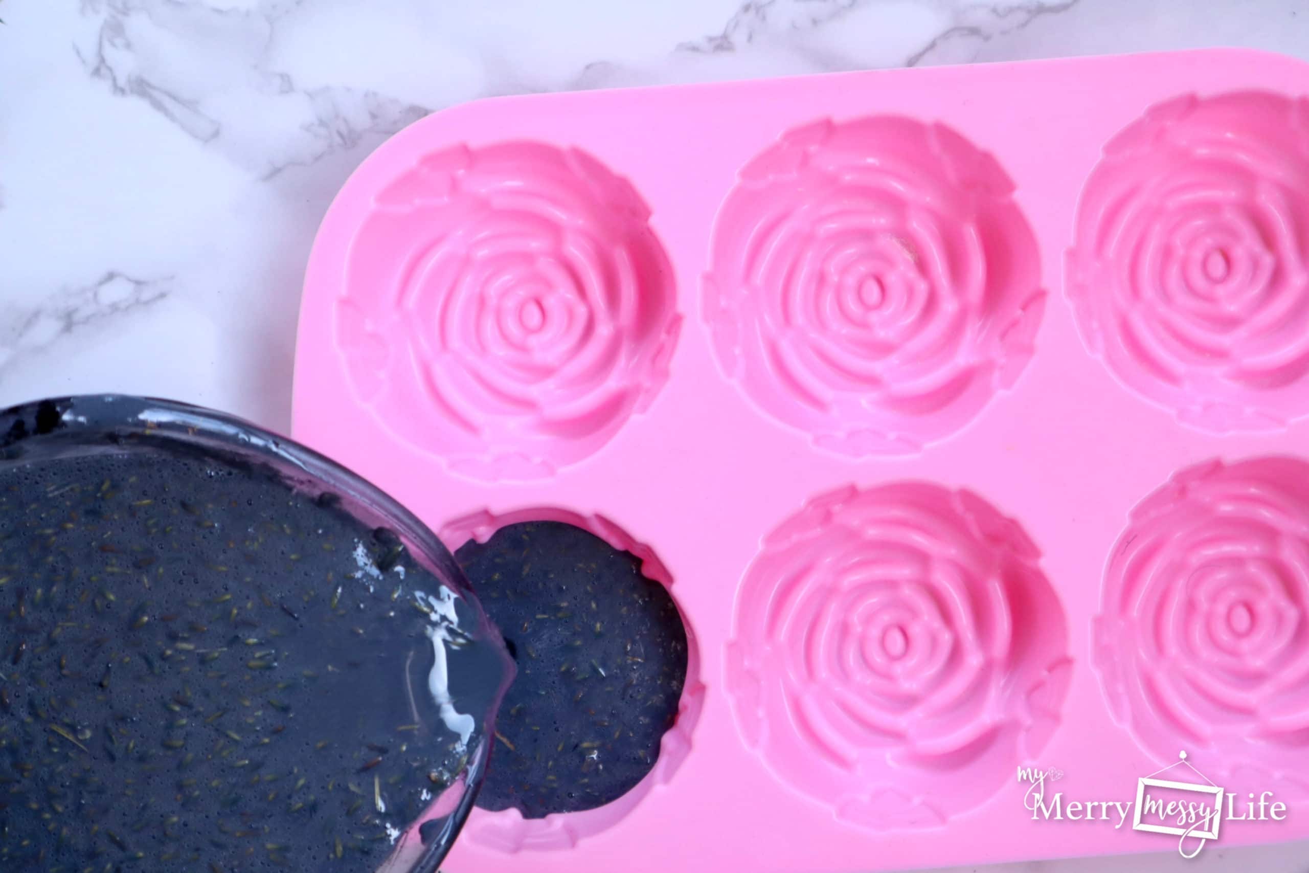 Charcoal Bar Soap Recipe - pour the melted soap into the soap molds