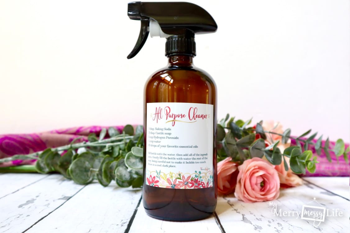 Natural All Purpose Household Cleaner Recipe - Green, Cheap and Easy to Make with Castile Soap, Baking Soda, Hydrogen Peroxide and Essential Oils