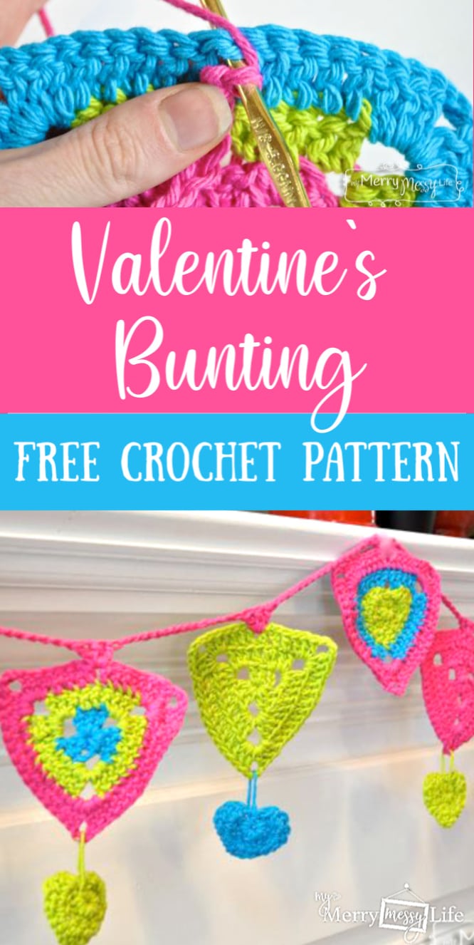Free Crochet Pattern for a Valentine's Day Heart Triangle Crochet Bunting