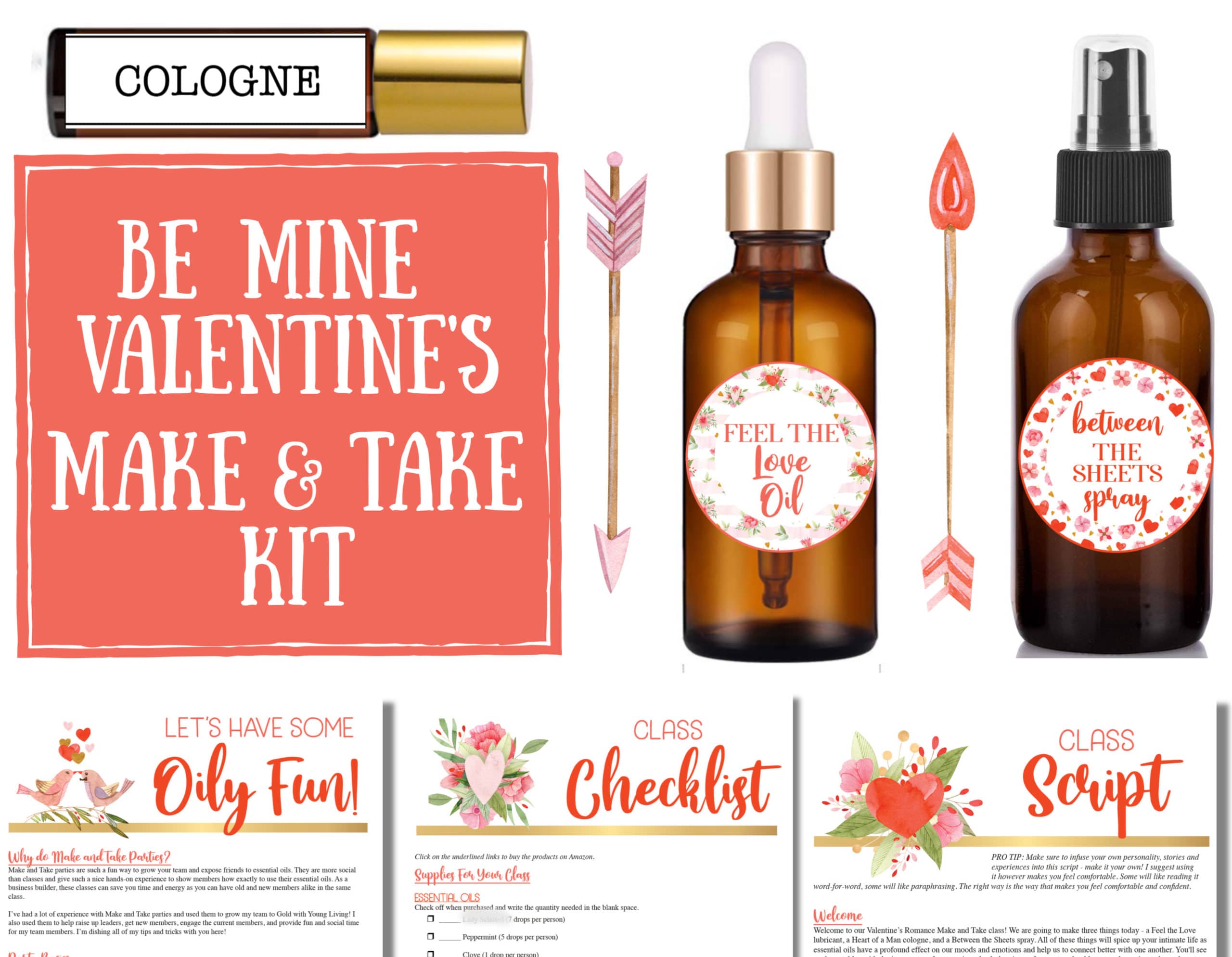 Valentine's Day Essential Oil Make and Take Kit Printable Class Kit on Etsy for Young Living Essential Oils Business Builders