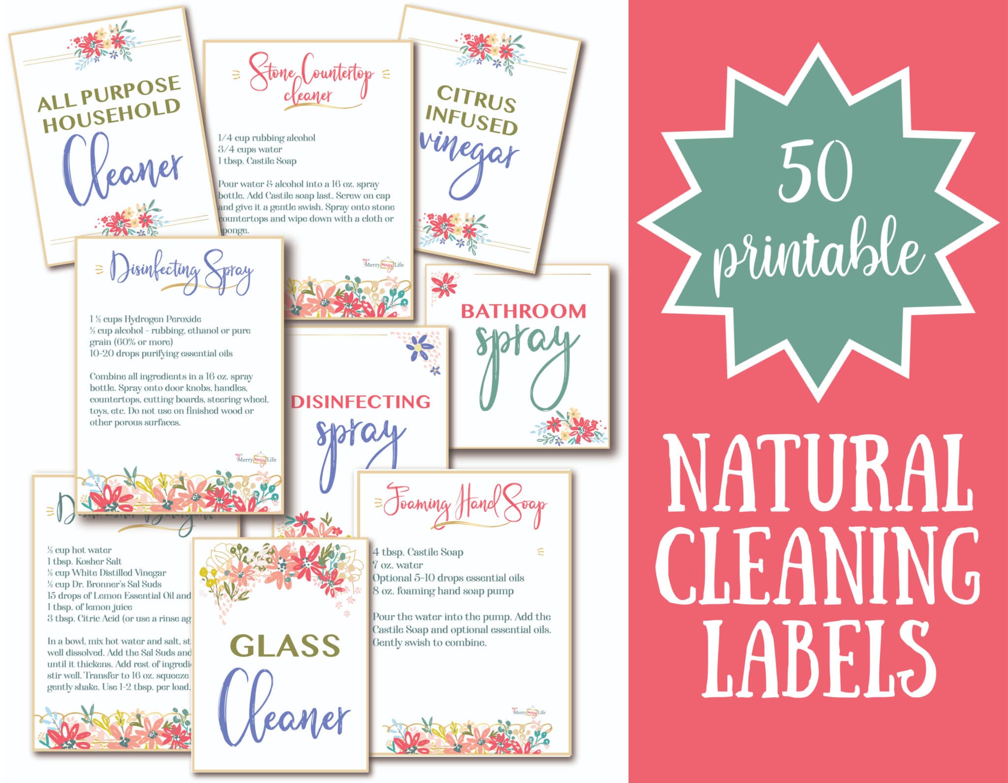50 Printable Natural Cleaning Labels for your Natural Cleaning Bottles - Etsy