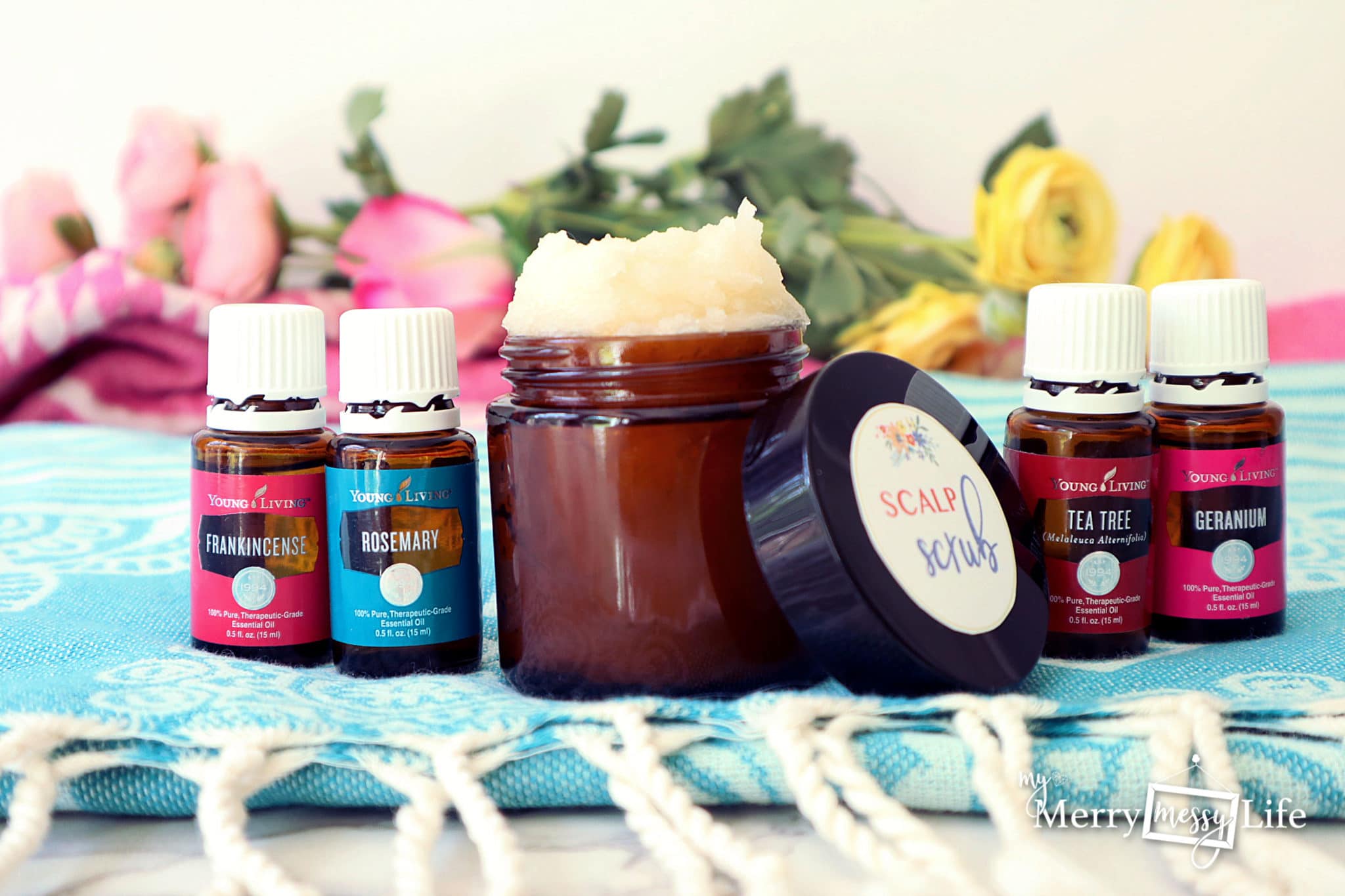 DIY Natural Scalp Scrub - Essential Oils for the Scrub - Frankincense, Rosemary, Tea Tree, Geranium or Lavender