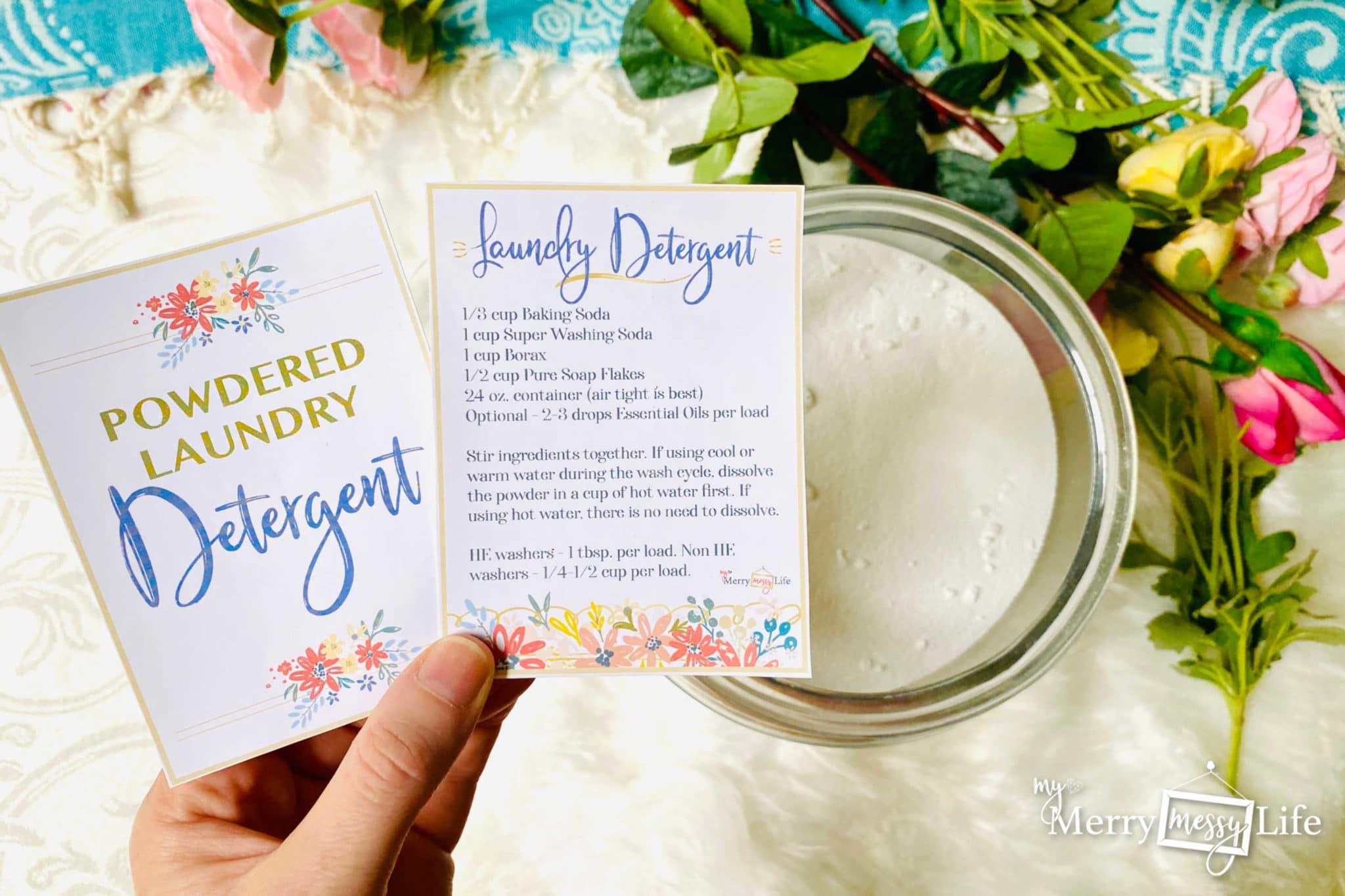 DIY Natural Powdered Laundry Detergent with Printable Recipe Label