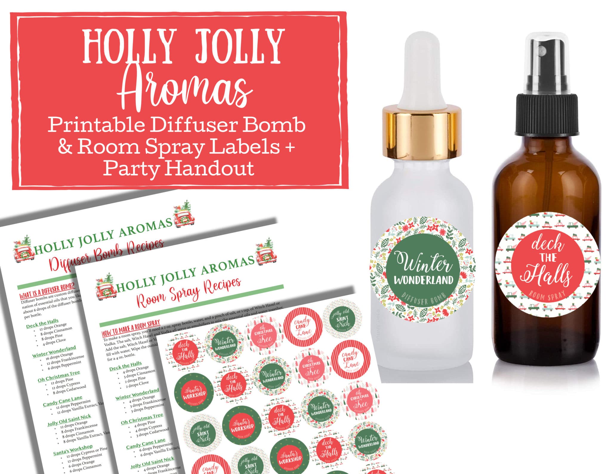 Holiday Diffuser Bomb Recipes and Room Spray Labels on Etsy plus Class Handout