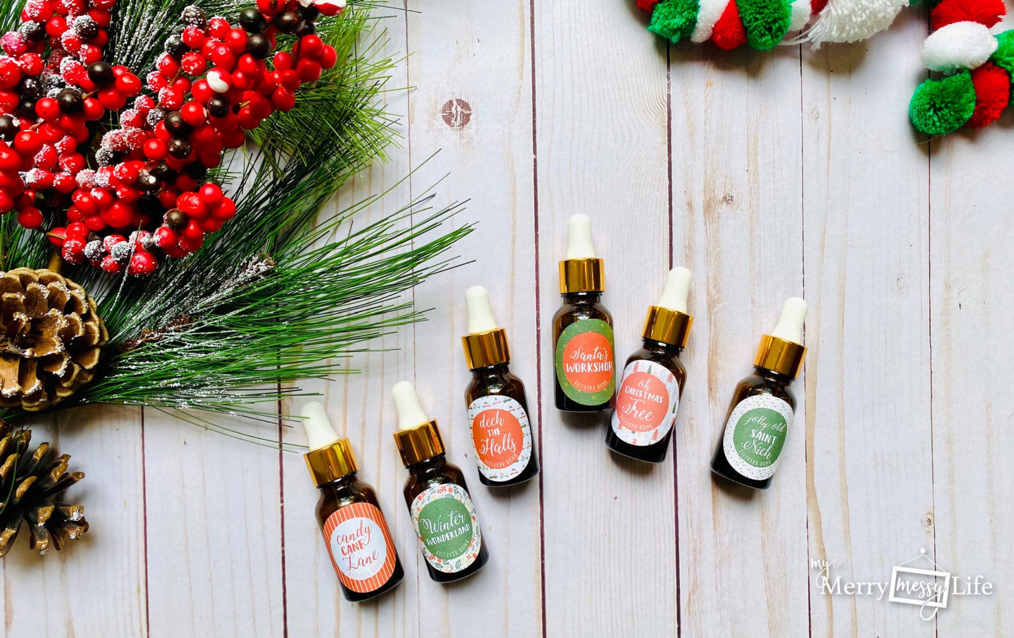 Holiday Diffuser Bomb Recipes using Essential Oils like Cinnamon, Clove, Orange, Nutmeg, Pine, Cedarwood, Spruce and more!