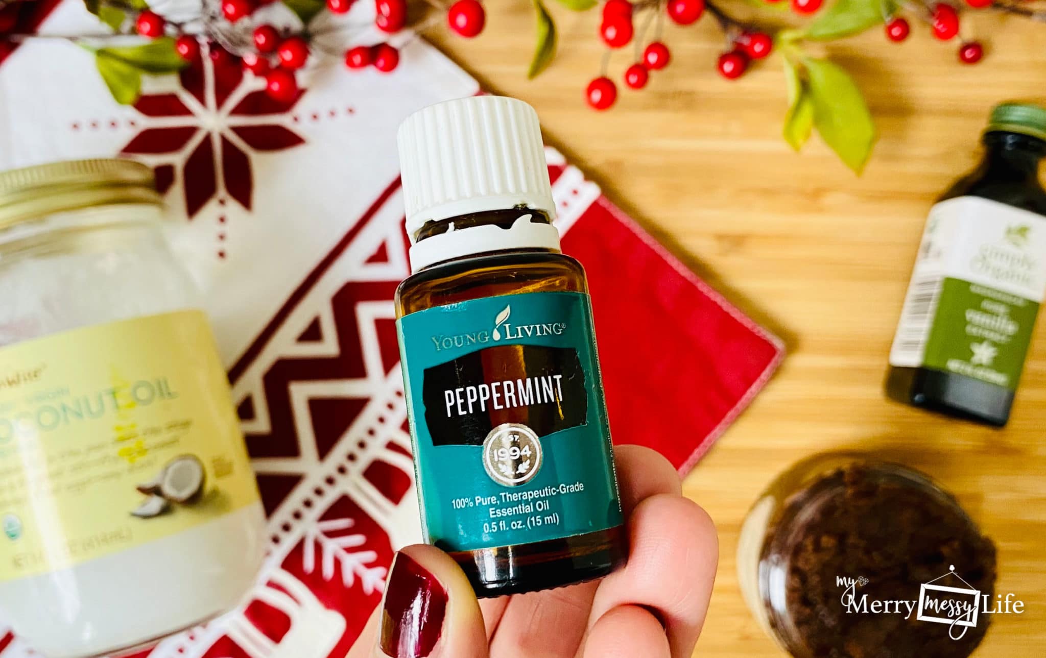 Peppermint Essential Oil from Young Living Essential Oils in a Peppermint Mocha Sugar Scrub Recipe