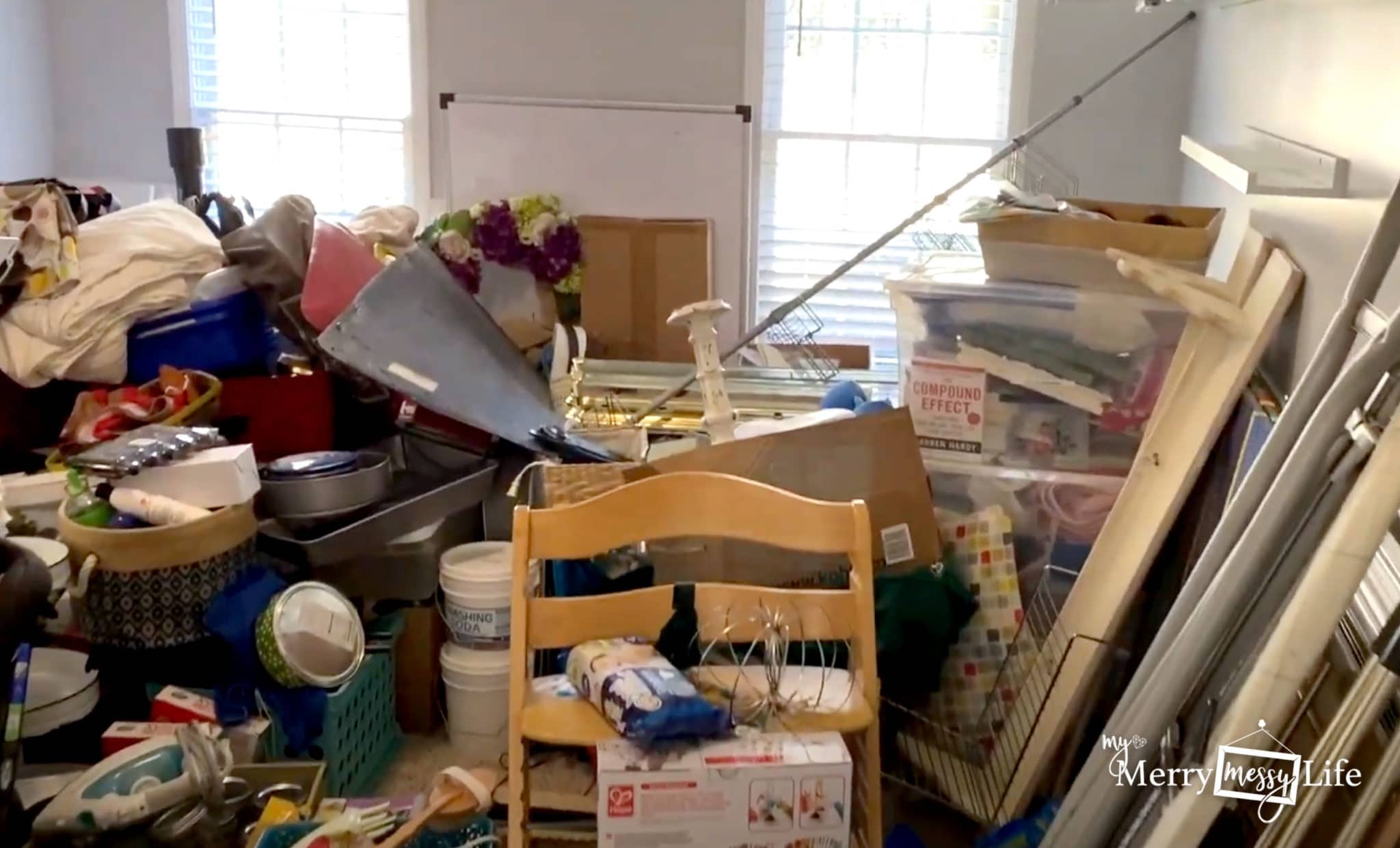 How to Declutter to Move Abroad - empty out a room to fill with your decluttered items. Here is our dining room full of stuff we sold and gave away!