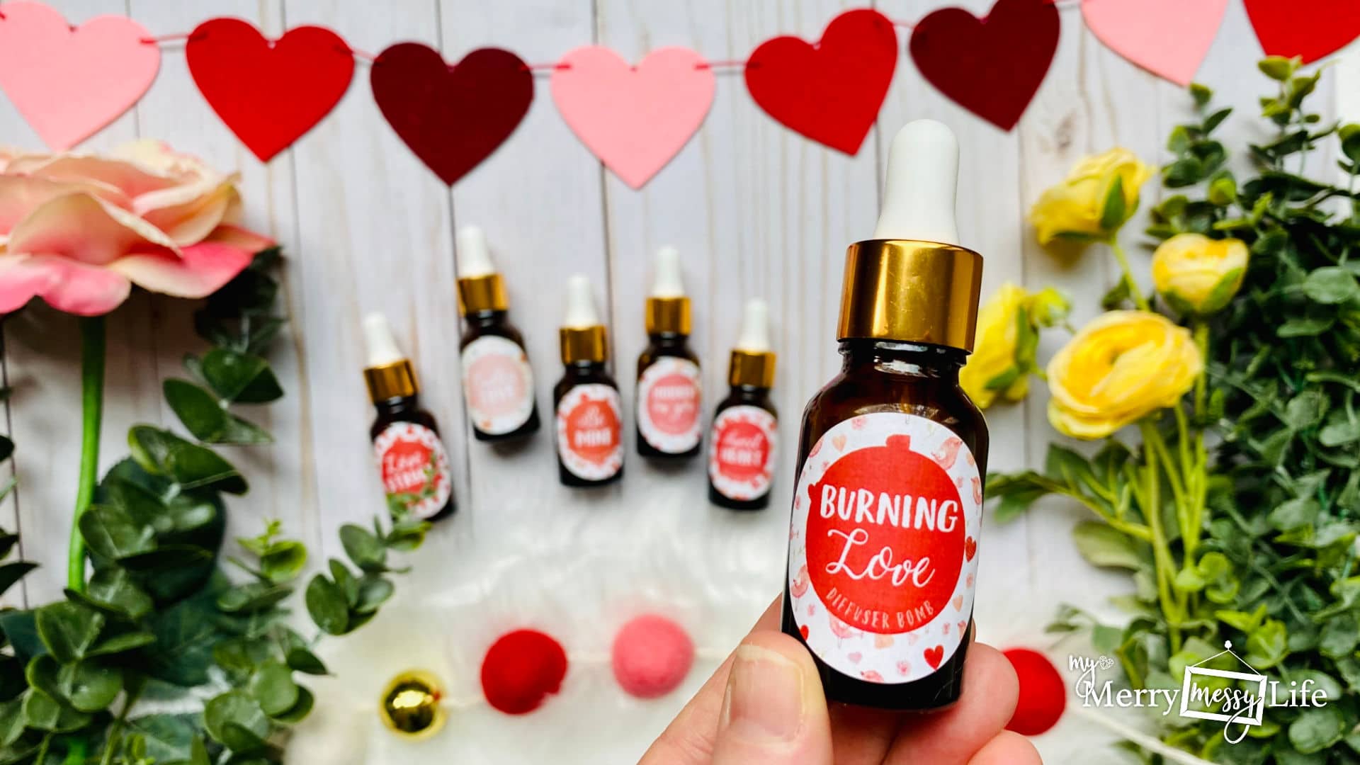Burning Love Valentine's Day Essential Oil Diffuser Bomb Recipe - make your own customizable diffuser blends with these recipe