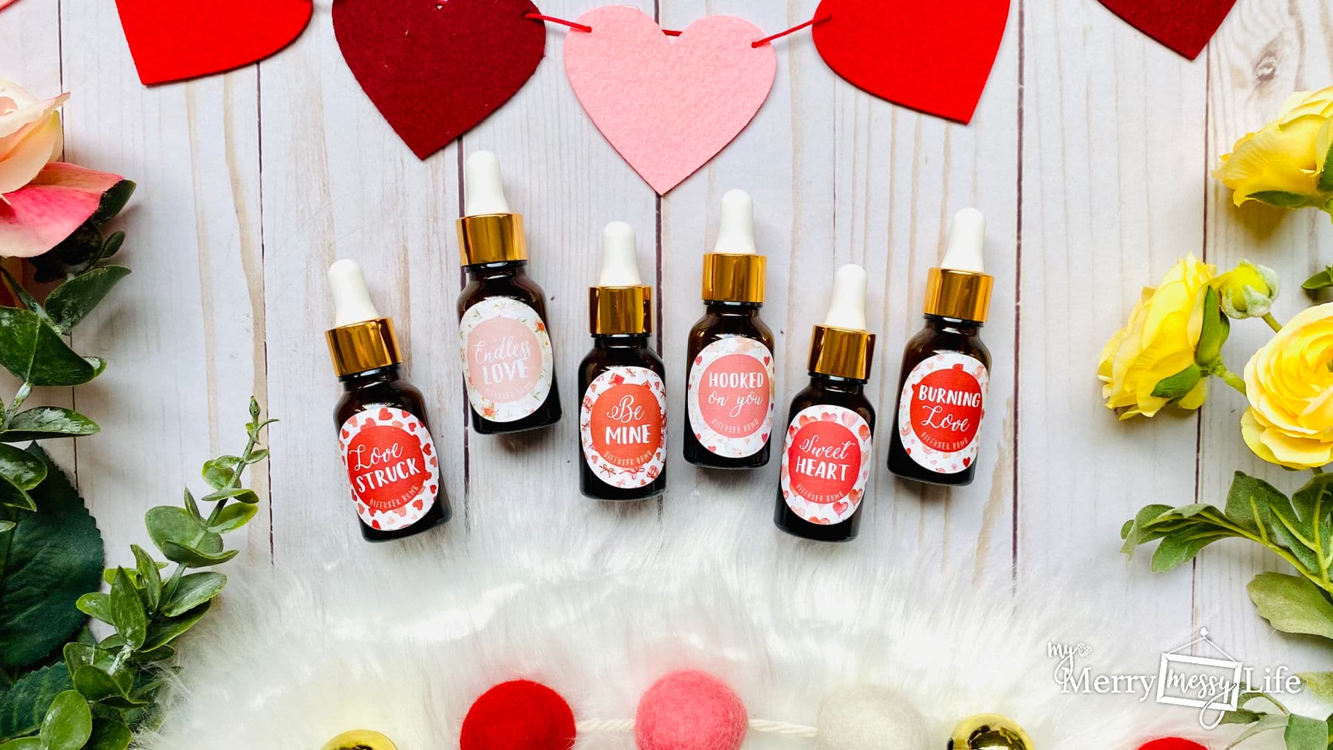 Valentine's Day Diffuser Bomb Recipes using pure essential oils like Ylang Ylang, lavender, Geranium, Sage, Bergamot and more!